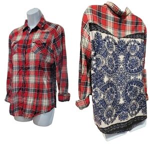 ROD's Women's Red, Blue, Plaid, Back Details, Longsleeve, Button-down Top, Med